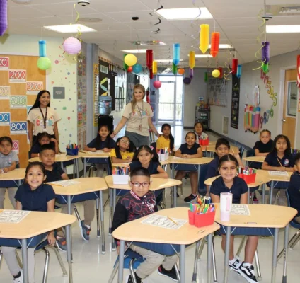 Charter school classroom with happy students